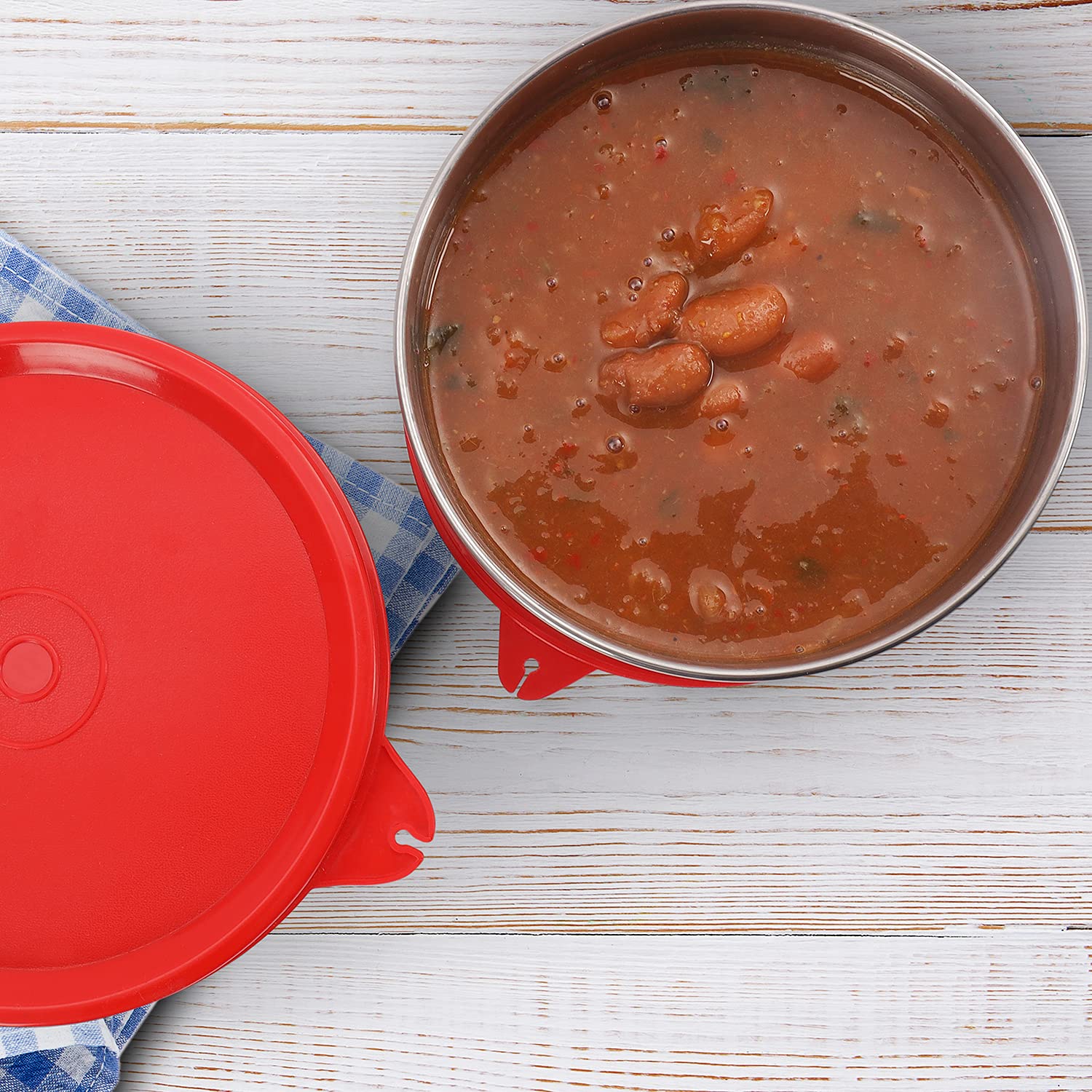 oliveware Magic Storage Containers, 100% Leak Proof and Spill Proof, 2 Stainless Steel Containers with BPA Free Airtight Lid (600ml Each) - Red