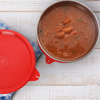 oliveware Magic Storage Containers, 100% Leak Proof and Spill Proof, 2 Stainless Steel Containers with BPA Free Airtight Lid (600ml Each) - Red