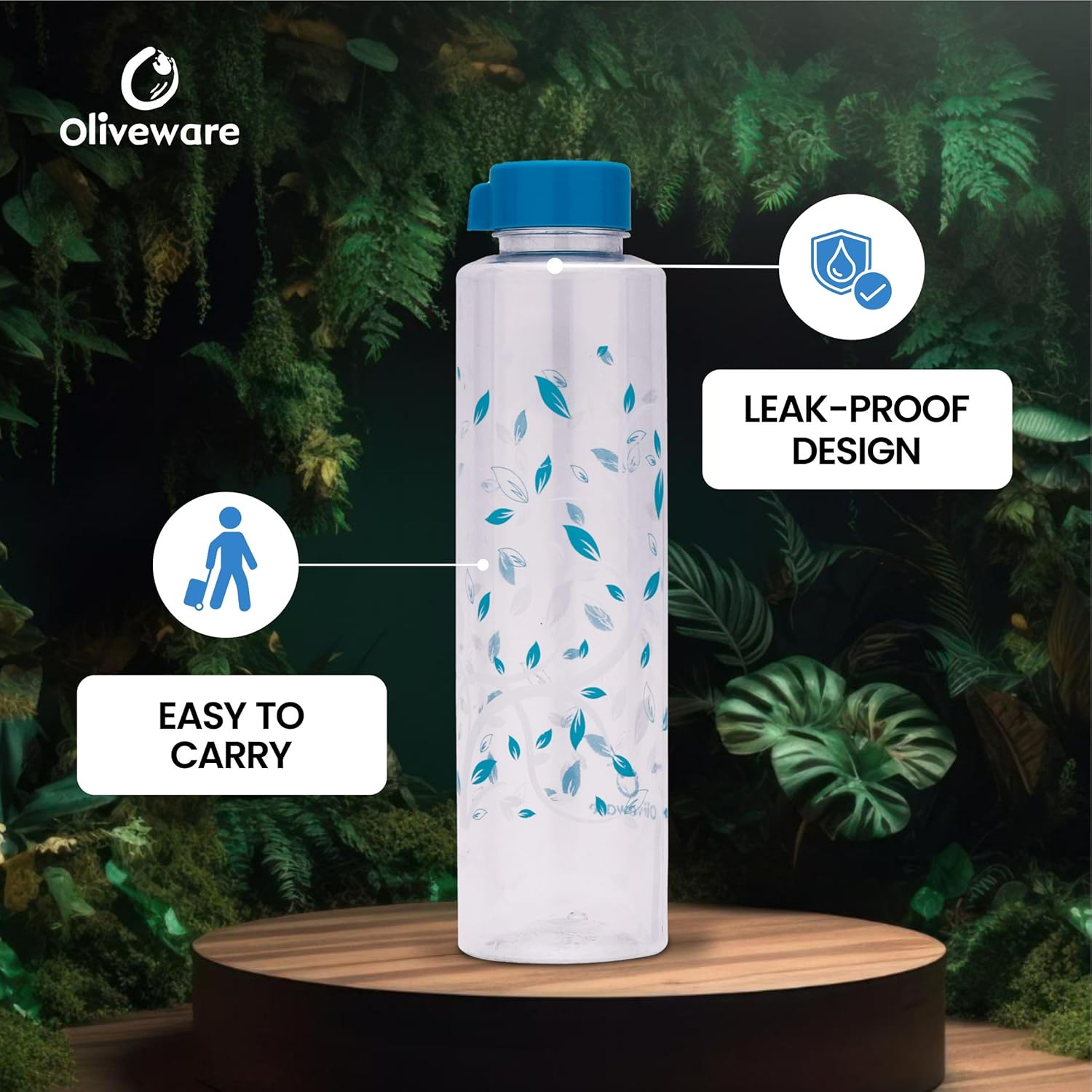 oliveware Elegant Range Premium PET Water Bottle With Better Grip, BPA Free & 100% Leak Proof, 1 Litre Bottle, For Home & Office Use, Pack of 6 - Green