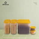 Oliveware Modular Storage Containers, BPA Free, For Pulses, Rice, Dal, Atta & Flour, Set of 6 (4x1800ml, 2x180ml) - Yellow