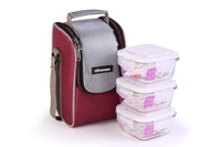 SOPL-OLIVEWARE Duke Glassware Lunchbox, Borosilicate Glass & Microwave Proof, Safety Lock Airtight Lid, 3 Container with 320ml Each - Red