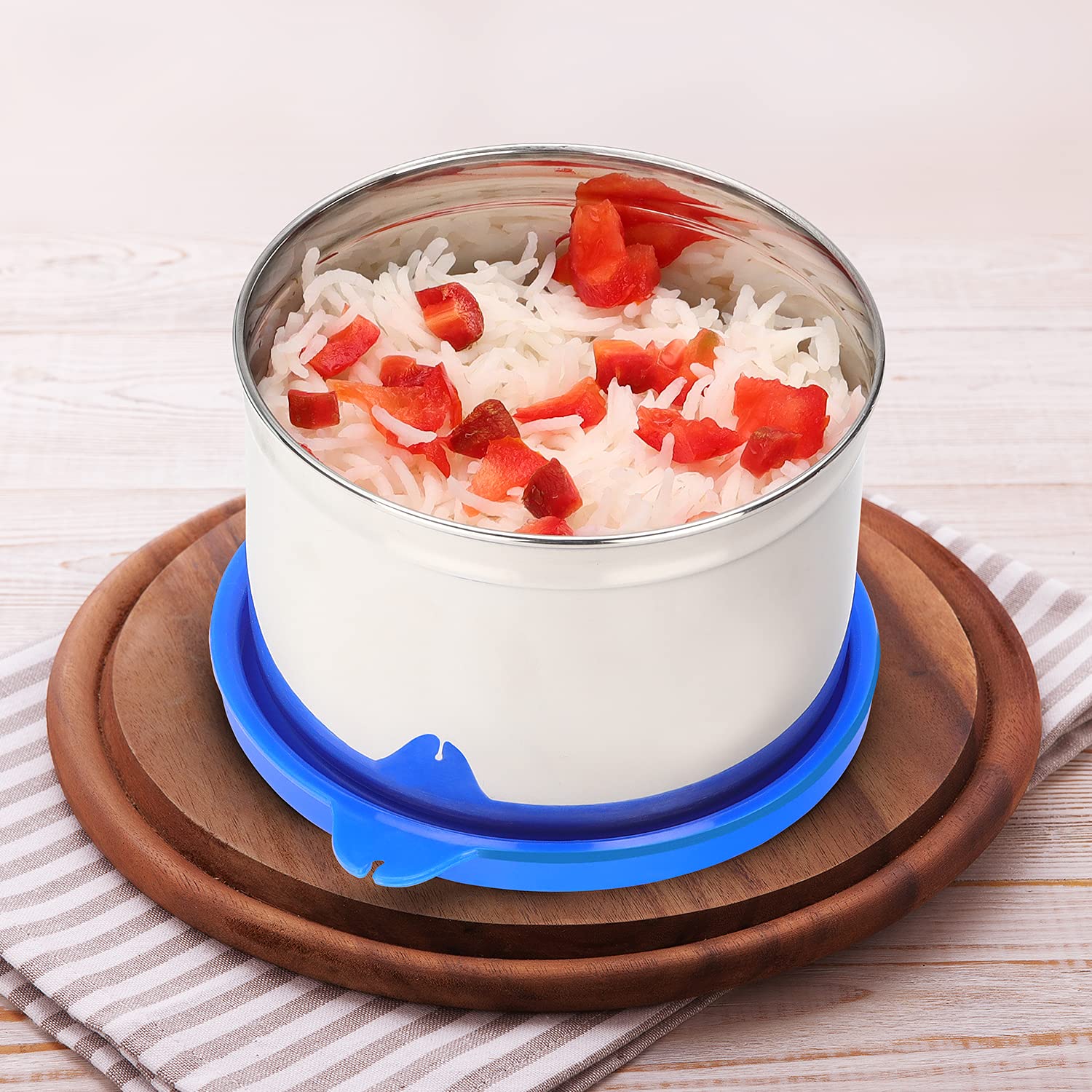 oliveware Magic Storage Containers, 100% Leak Proof and Spill Proof, 2 Stainless Steel Containers with BPA Free Airtight Lid (600ml Each) - Blue