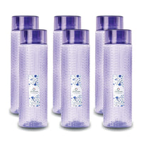 oliveware Round Water Bottle, BPA Free & 100% Leak Proof, 1 Litre Bottle, Better Grip, for Home & Office Use, Set of 6 - Voilet