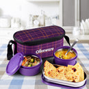 SOPL-OLIVEWARE Hazel Lunch Box, Leak Proof & Microwave Safe, 3 Stainless Steel Containers (450ml, 450ml, 550ml), Insulated Fabric Bag, Full Meal & Easy to Carry (Voilet)