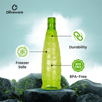Oliveware Stunning Range Premium PET Water Bottle With Better Grip, BPA Free & 100% Leak Proof, 1 Litre Bottle, For Home & Office Use, Pack of 6 - Green