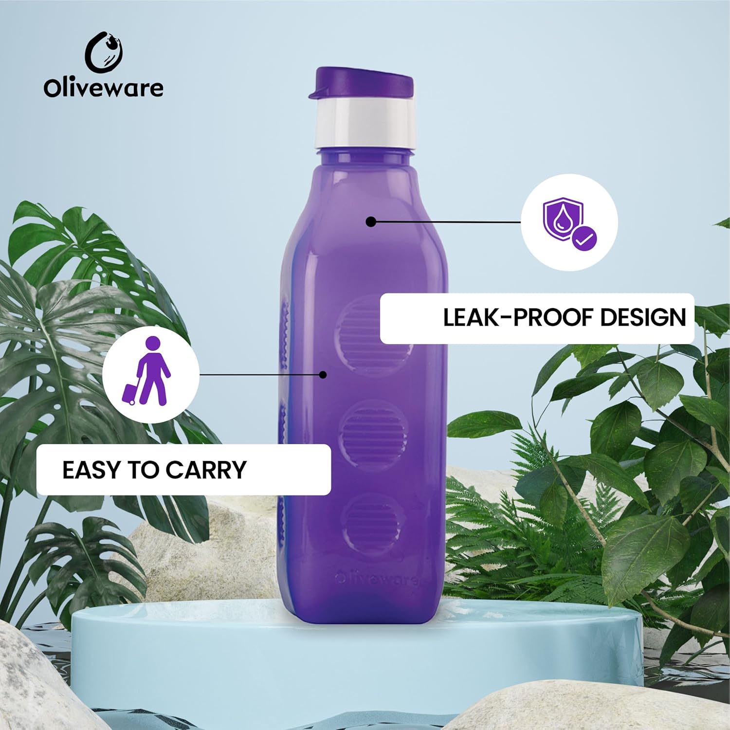 Oliveware Premium PP Water Bottle | SUPERIYA Range | Multi - Pack of 3 | 1 Litre Bottle | Better Grip | 1000 Ml Capacity | for Home & Office Use