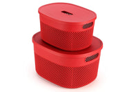 Oliveware Bingo Basket Stackable Storage Organiser With Lids For Clothes & Toys, BPA Free Plastic, Set of 2 Small & Big - (Maroon)