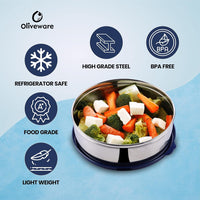 oliveware SOPL (logo) with Device Classic Duo Stainless Steel Storage Container with BPA Free Lid, Leak Proof & Spill Proof, Dishwasher & Freeze Safe, Set of 2 with 1000ml Each - Blue