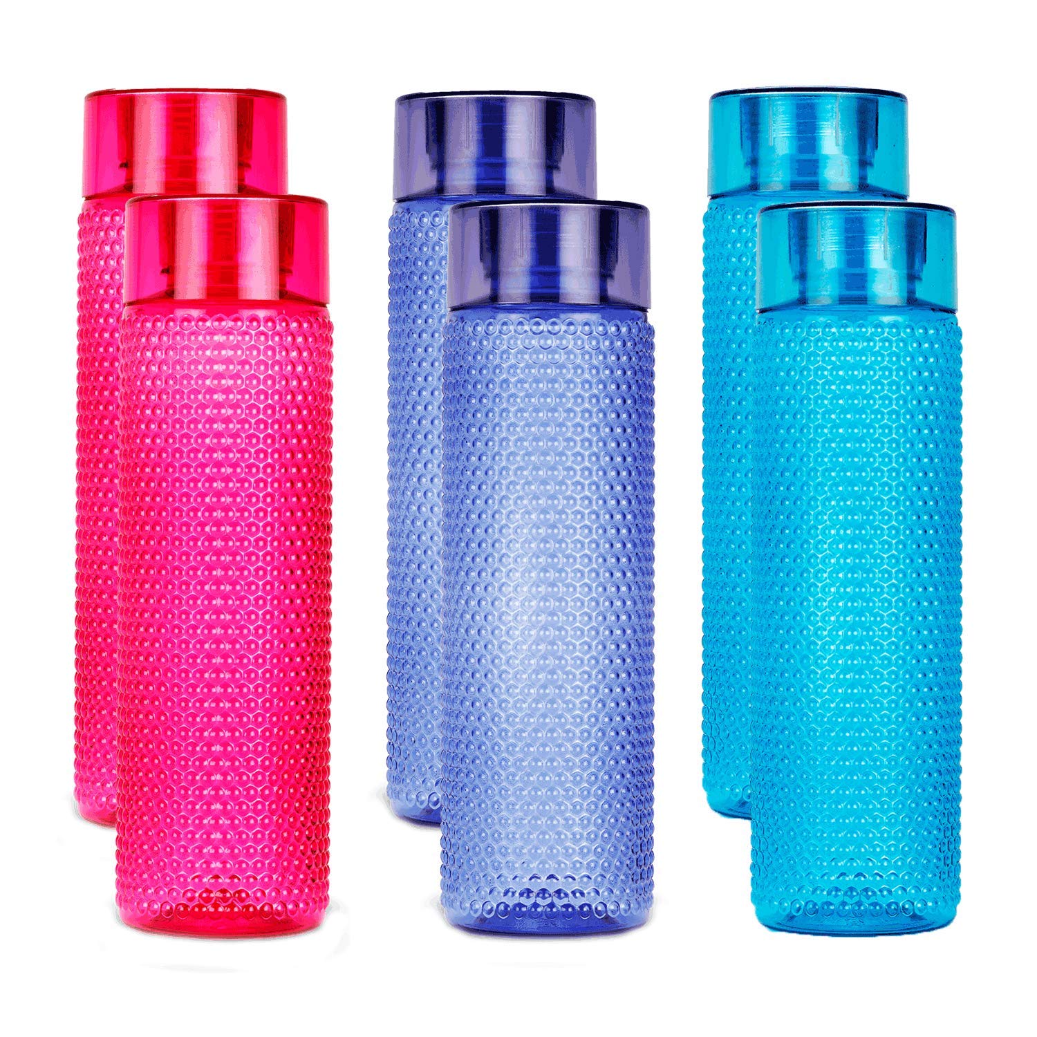 oliveware Plastic Water Bottle With Cap, 1000ml, Pack Of 6, Multicolor