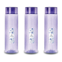 oliveware Round Water Bottle, BPA Free & 100% Leak Proof, 1 Litre Bottle, Better Grip, for Home & Office Use, set of 3 - Voilet