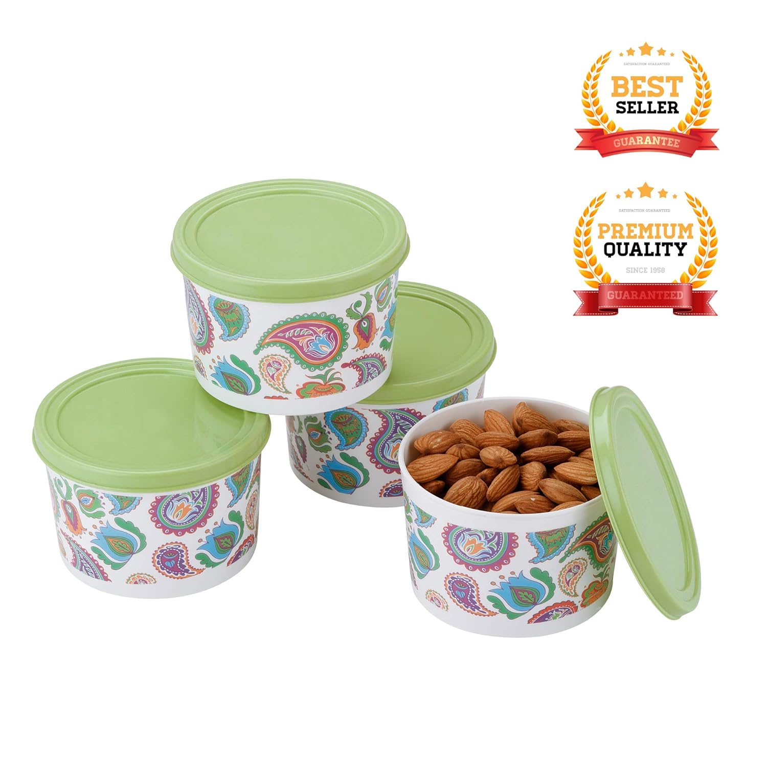 oliveware Candy Floss Range Stackable Containers with Airtight Lid, For Snacks & Dry Fruits, BPA Free, 100% Leak Proof, Set of 4 (300ml) Each - Green