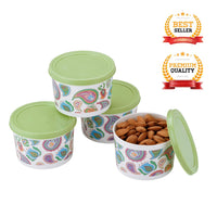 oliveware Candy Floss Range Stackable Containers with Airtight Lid, For Snacks & Dry Fruits, BPA Free, 100% Leak Proof, Set of 4 (300ml) Each - Green