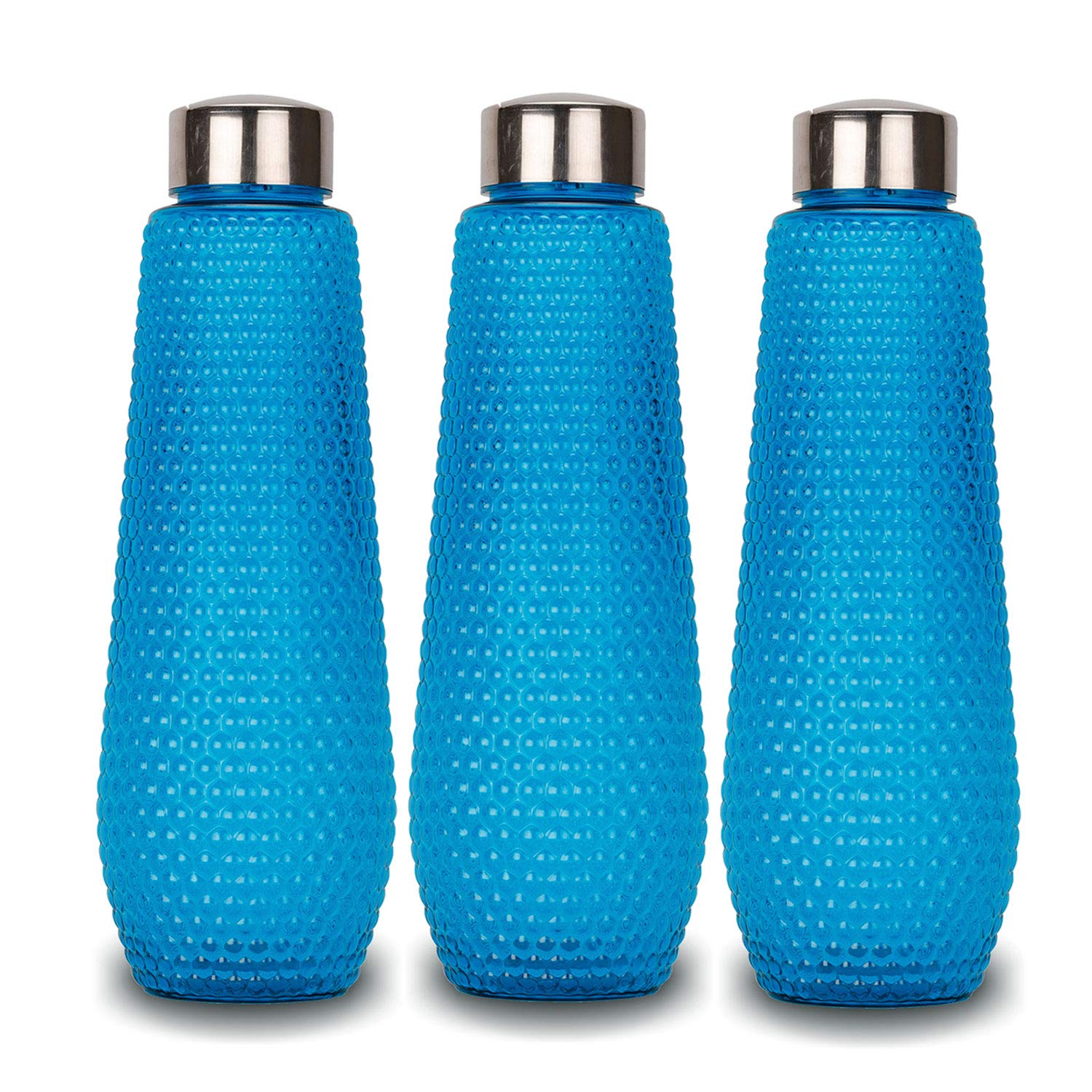 oliveware Corn Water Bottle with Round Cap | 1000 Ml | BPA Free & Sturdy | Blue | Pack of 3