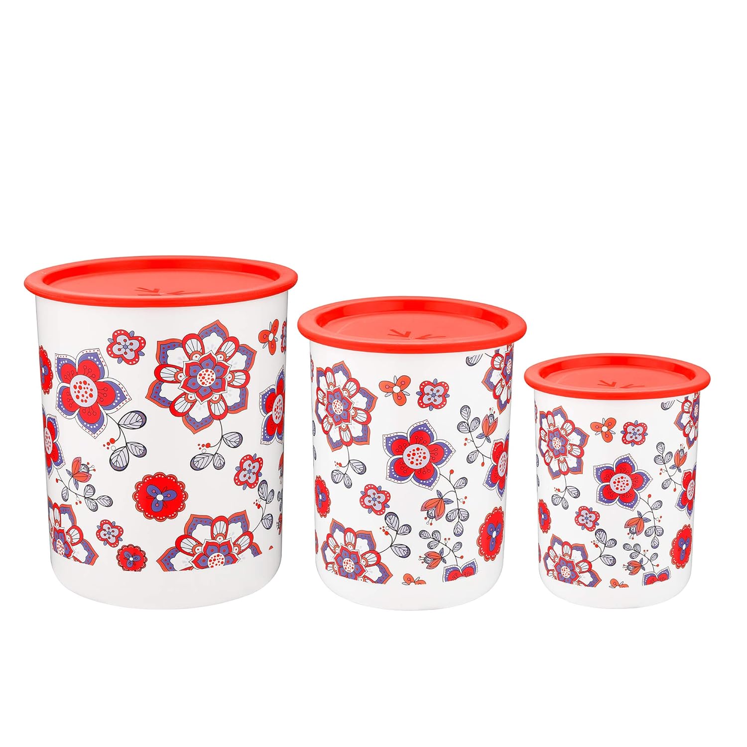 oliveware Pasha Range Stackable Plastic Containers, BPA Free, For Rice, Dal, Atta & Flour, Set of 3 (2200ml, 1350ml & 850ml) - Red