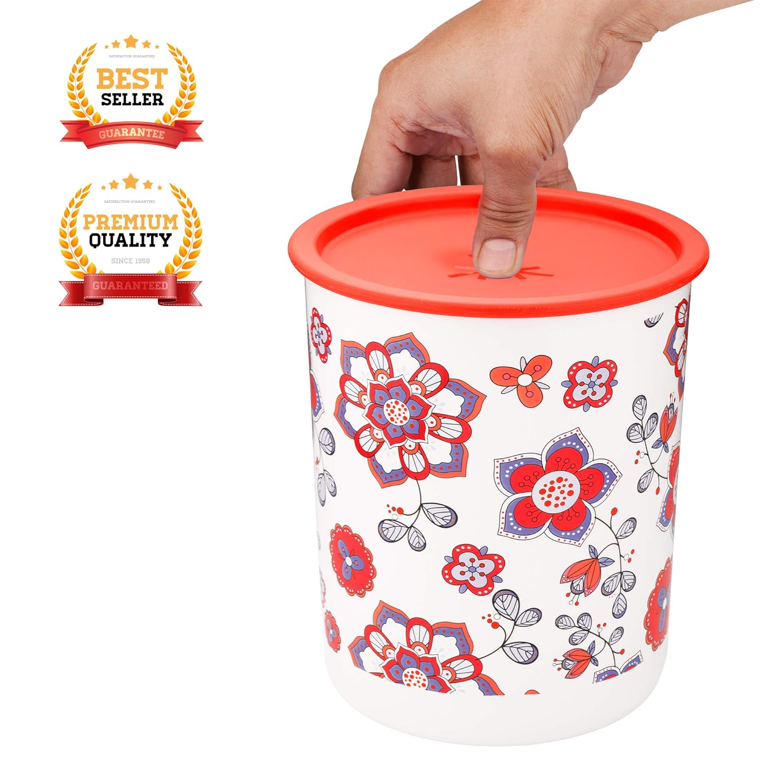 oliveware Pasha Range Stackable Plastic Containers, BPA Free, For Rice, Dal, Atta & Flour, Set of 3 (2200ml, 1350ml & 850ml) - Red