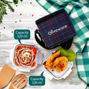 SOPL-OLIVEWARE Feast Glassware Square Lunchbox, Borosilicate Glass Containers, Microwave Safe & Leak Proof, 2 Containers with BPA Free Lids (320ml) Each - Blue