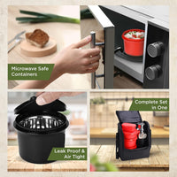 SOPL-OLIVEWARE Teso Lunch Box with Plastic Cutlery, 3 Microwave Safe Inner Steel Containers with BPA Free Lids(290ml, 450ml & 600ml), Plastic Pickle Box (130ml), Steel Water Bottle(750ml) - Red