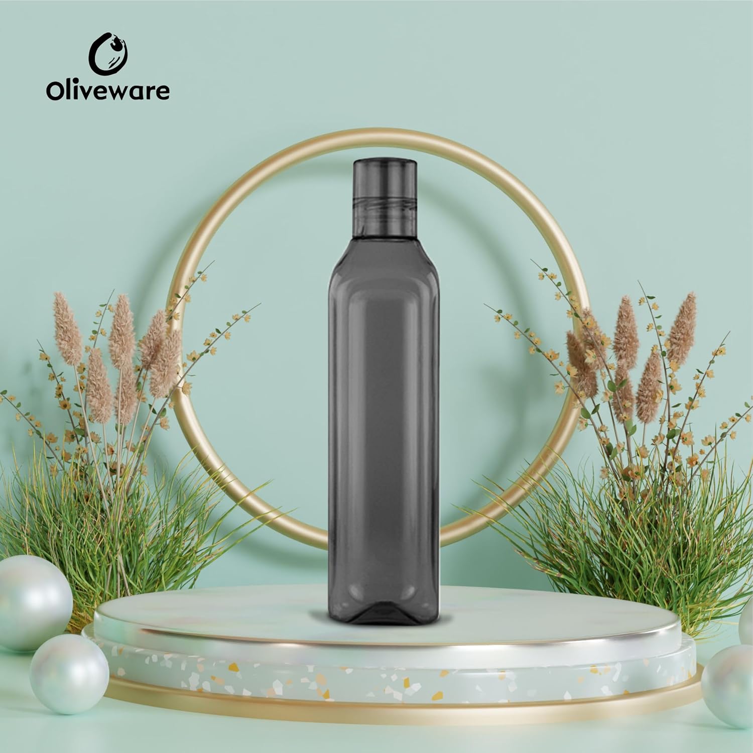 Oliveware Premium Plastic Water Bottle, 1L, Set of 3, Grey