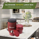 SOPL-OLIVEWARE Infinite Lunch Box, Microwave Safe & Leak Proof, 3 Inside Steel Containers with BPA Free Airtight Lids (290ml, 450ml & 600ml), Fabric Bag - Red