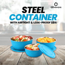 SOPL-OLIVEWARE Tulip Storage Containers, Microwave Safe & Leak Proof, Store & Serve, 3 Stainless Steel Containers with BPA Free Airtight Lid (500ml,800ml & 1250) - Blue