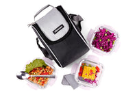 SOPL-OLIVEWARE Duke Glassware Lunchbox, Borosilicate Glass & Microwave Proof, Safety Lock Airtight Lid, 3 Container with 320ml Each - Black