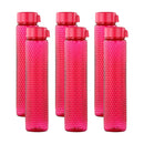 oliveware Premium RIDGED Range Plastic Water Bottle, 400ml, Set of 6, Pink