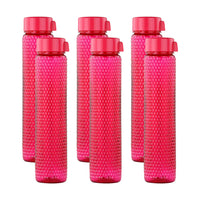 oliveware Premium RIDGED Range Plastic Water Bottle, 400ml, Set of 6, Pink