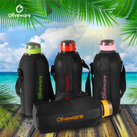 oliveware SOPL Jumbo Water Bottle With Washable Carry Sleeve, Shoulder Strap, 2 Litre Bottle, BPA Free & Leak Proof, Fits in Fridge, Pack of 1 (Black_Pink)