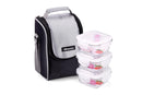 SOPL-OLIVEWARE Duke Glassware Lunchbox, Borosilicate Glass & Microwave Proof, Safety Lock Airtight Lid, 3 Container with 320ml Each - Black