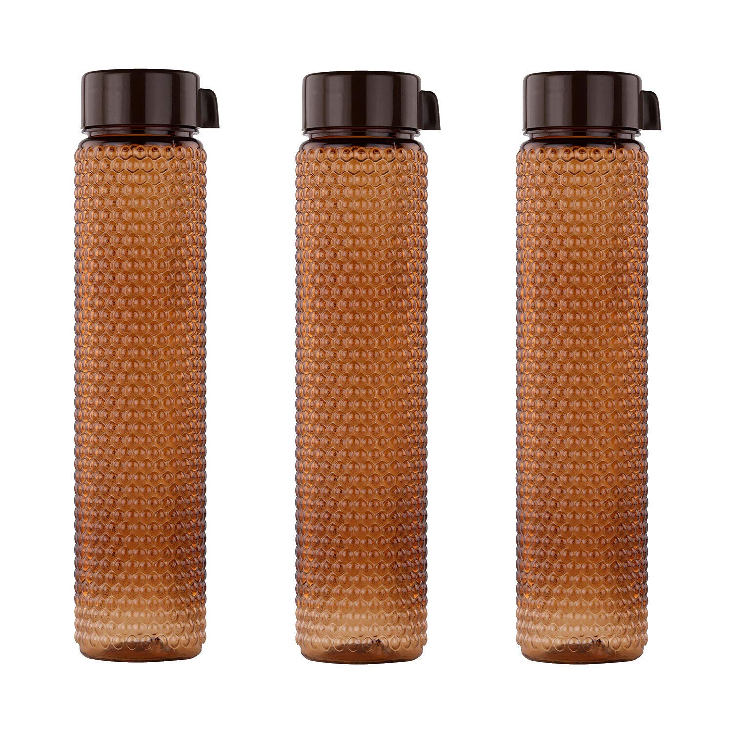 oliveware Premium RIDGED Range Plastic Water Bottle, 400ml, Set of 3, Brown