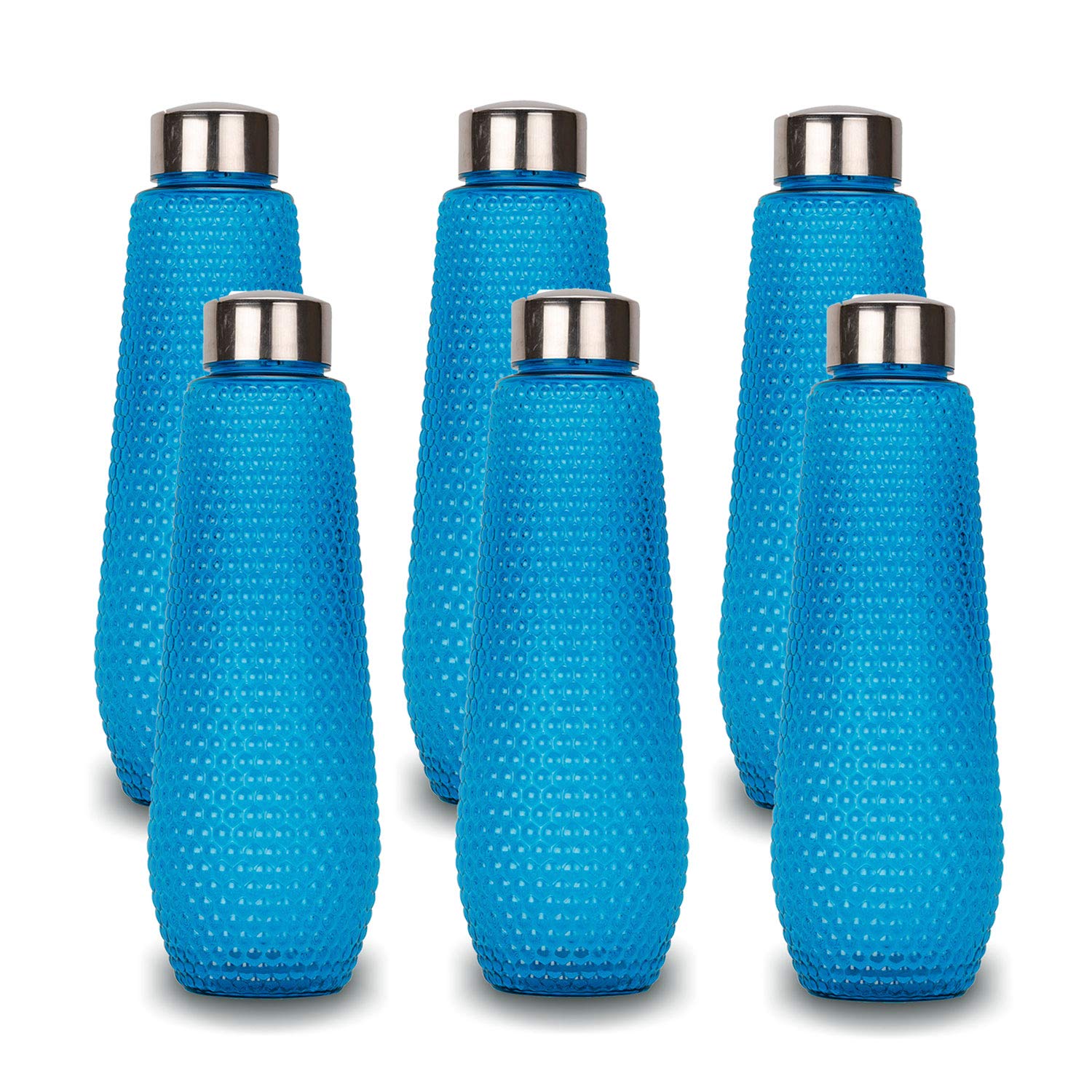 oliveware Corn Water Bottle with Round Cap | BPA Free & 100% Leak Proof | 1000 Ml | Sturdy | Blue | Pack of 6