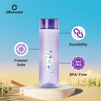 oliveware Round Water Bottle, BPA Free & 100% Leak Proof, 1 Litre Bottle, Better Grip, for Home & Office Use, Set of 6 - Voilet