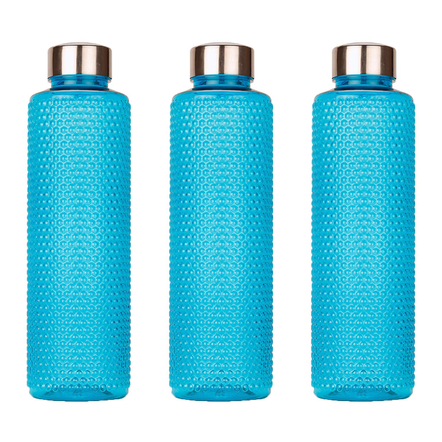 Oliveware Premium PET Water Bottle | Birdseye Range | 1 Litre Bottle | Better Grip | 1000 Ml Capacity | for Home & Office Use (Blue, 3)