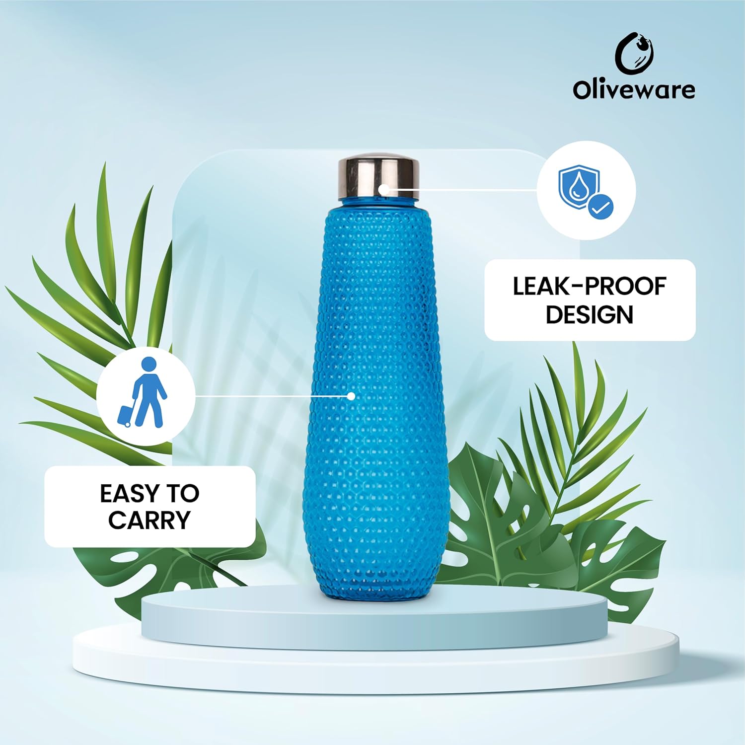 oliveware Corn Water Bottle with Round Cap | BPA Free & 100% Leak Proof | 1000 Ml | Sturdy | Blue | Pack of 6