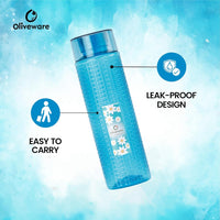 oliveware Round Water Bottle, BPA Free & 100% Leak Proof, 1 Litre Bottle, Better Grip, for Home & Office Use, set of 6 - Blue
