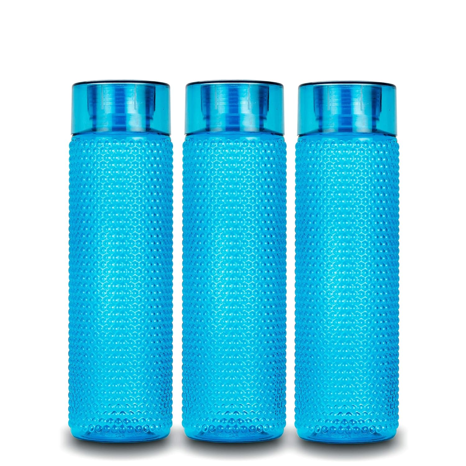 Oliveware Honey Comb Water Bottle with Round Cap (1000 ml, Turquoise Blue) - Pack of 3
