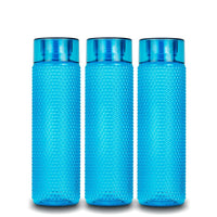 Oliveware Honey Comb Water Bottle with Round Cap (1000 ml, Turquoise Blue) - Pack of 3
