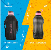oliveware SOPL Jumbo Water Bottle With Washable Carry Sleeve, Shoulder Strap, 2 Litre Bottle, BPA Free & Leak Proof, Fits in Fridge, Pack of 1 (Black_Pink)