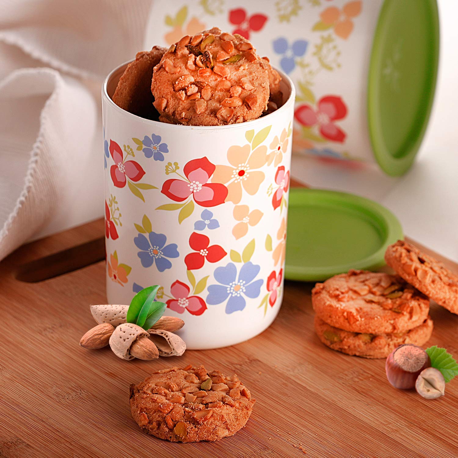 oliveware Pasha Range Stackable Plastic Containers, BPA Free, For Rice, Dal, Atta & Flour, Set of 3 (2200ml, 1350ml & 850ml) - Green