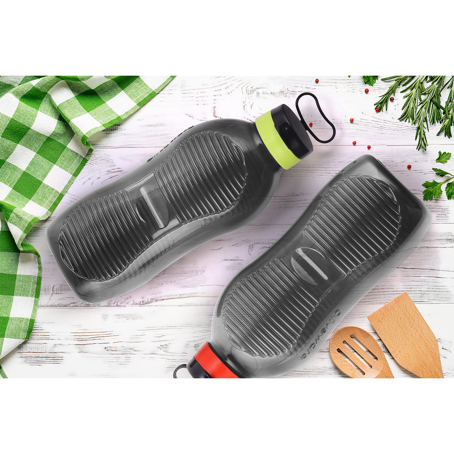 Oliveware King 2 Litre Water Bottle | For Home, Office & Gym | 2000 ML Jumbo Size | Sturdy with Holder | BPA Free Premium Bottle | Best Big 2L Bottle - Black Pink