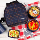 Oliveware Octavia Lunchbox, Microwave & Freezer Safe, 2 Inside Steel containers (2x450ml), Plastic Pickle Box (130ml), Steel Bottle(450ml), Steel Cutlery & Napkin, Fabric Bag - Blue