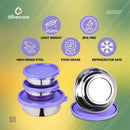 oliveware Elegant Combo Storage Containers, 100% Leak Proof and Dishwasher Safe, 4 Stainless Steel Containers with BPA Free Lid (2x450ml & 2x250ml) - Voilet