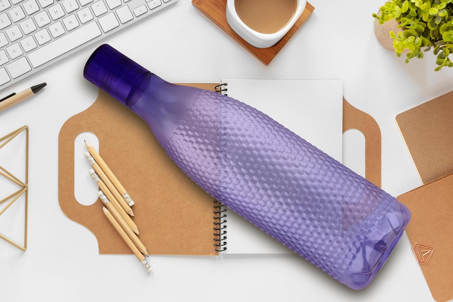 oliveware Honeycomb Design Premium PET Water Bottle With Better Grip, BPA Free & 100% Leak Proof, 1 Litre Bottle, For Home & Office Use, Pack of 2 - Brown & Purple