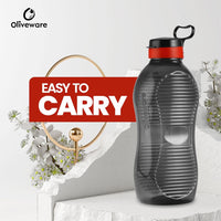Oliveware King 2 Litre Water Bottle | For Home, Office & Gym | 2000 ML Jumbo Size | Sturdy with Holder | BPA Free Premium Bottle | Best Big 2L Bottle - Black Red (Plastic)