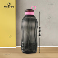 oliveware Jumbo 2 Litre Water Bottle | for Home, Office & Gym | Sturdy with Holder | 100% Leak Proof | BPA Free Premium Plastic Bottle- Pack of 1(Black_Pink)