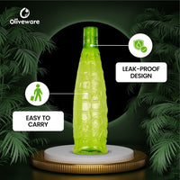 oliveware Stunning Range Premium PET Water Bottle With Better Grip, BPA Free & 100% Leak Proof, 1 Litre Bottle, For Home & Office Use, Pack of 3 - Green