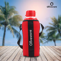 SOPL-OLIVEWARE Jumbo Water Bottle With Washable Carry Sleeve, Shoulder Strap, 2 Litre Bottle, BPA Free & Leak Proof, Fits in Fridge, Pack of 2 - Red