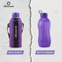 SOPL-OLIVEWARE Jumbo Water Bottle With Washable Carry Sleeve, Shoulder Strap, 2 Litre Bottle, BPA Free & Leak Proof, Fits in Fridge, Pack of 1 - Voilet