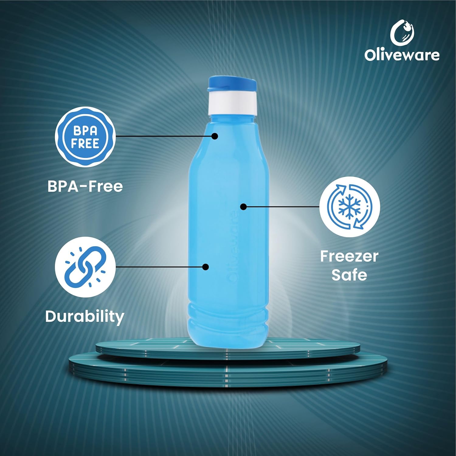 oliveware Triangular Range Premium PET Water Bottle, BPA Free & Leak Proof, 1 Litre Bottle, Better Grip, for Home & Office Use, Set of 3 (Blue)