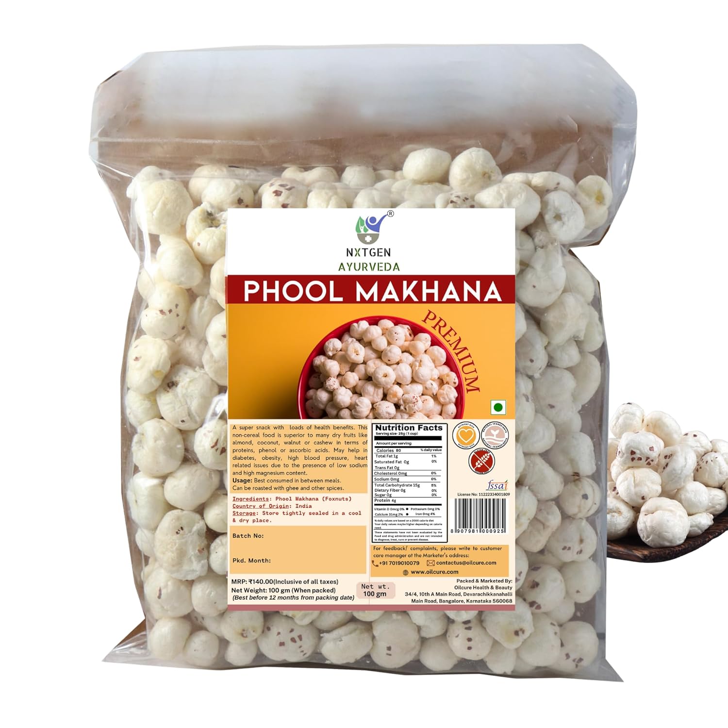 Nxtgen Ayurveda Premium Phool Makhana | Foxnuts | 100 gm | Big size